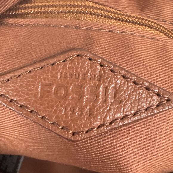 Fossil Crossbody Purse Keely Bag Brown Pebble Cowhide Black Sparkle Pockets - Picture 11 of 12